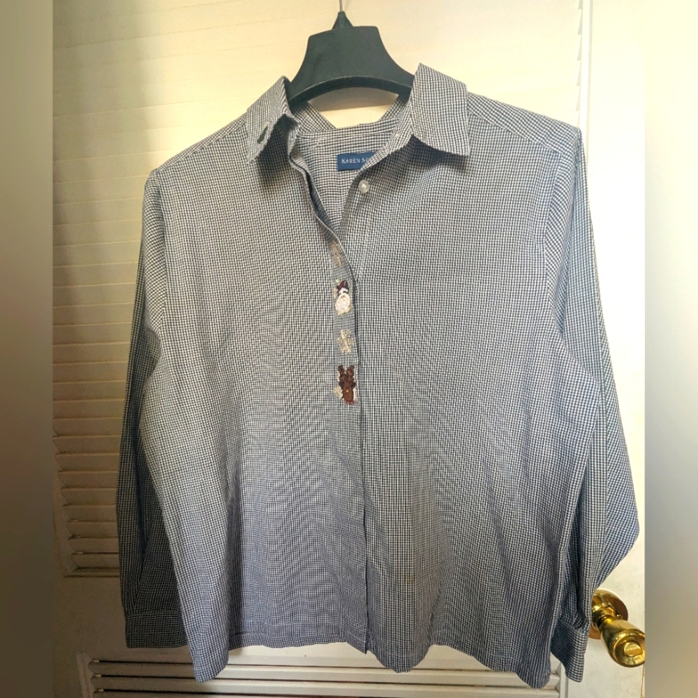 Karen Scott Vintage Christmas embroidered shirt Size L